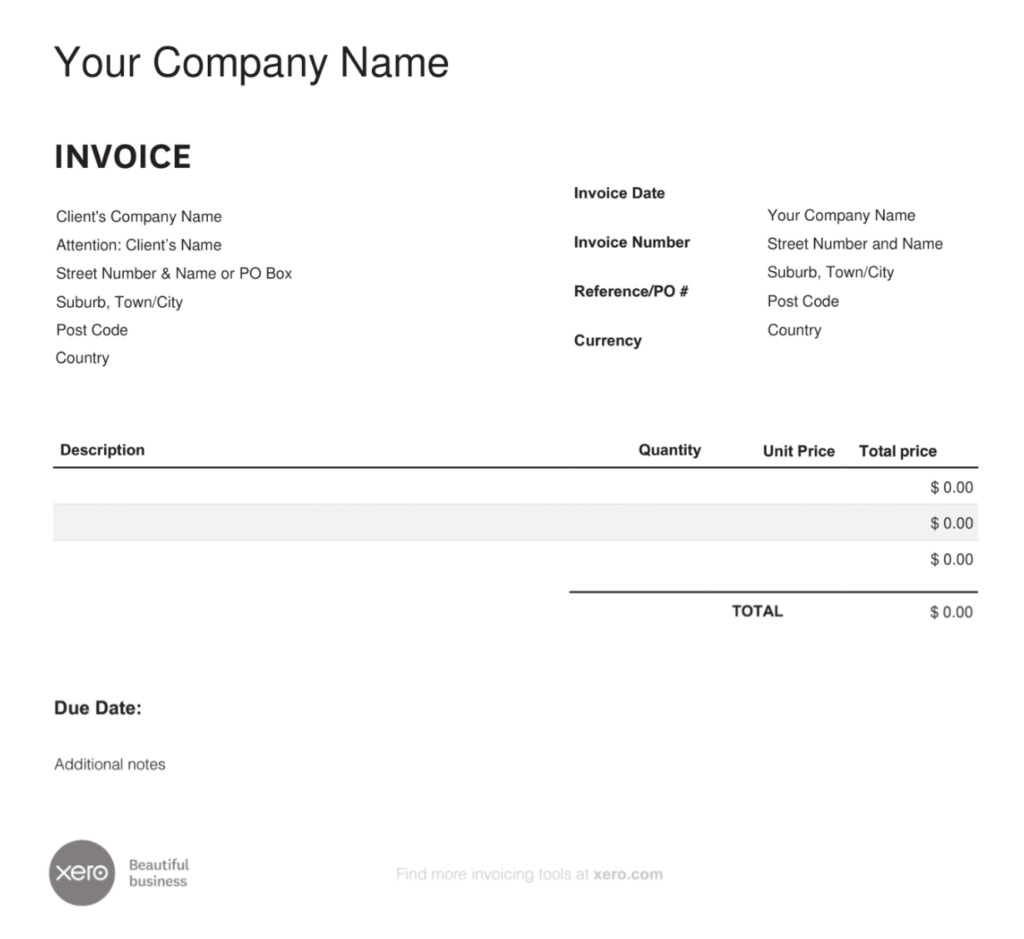 An example invoice template from Xero